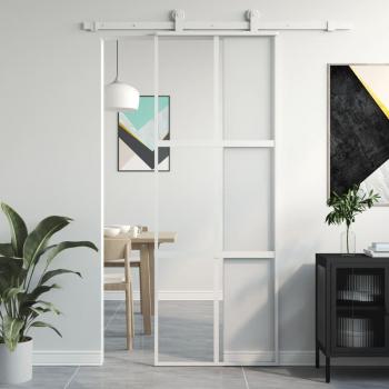 Porta Scorrevole Vetro Temperato e Alluminio 76x205 cm Bianca