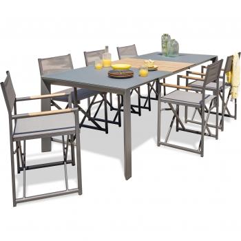 Ensemble repas extérieur 6 personnes en aluminium gris