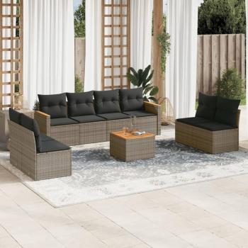 Jardín Todo Incluido: Muebles 9 Pzas + Cojines Ratán Gris