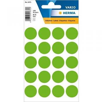 Etichette adesive Herma 1875 verde Ø 19 mm, confezione da 100