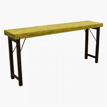 Table console en bois jaune au design vintage