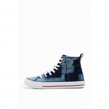 Basket Montante à Lacets Desigual Beta Travel Patch Bleu pour femmes, disponible en tailles 36, 37, 38 et 39