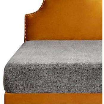 Bedsure 1-Person 40 cm Deep Pocket Fitted Sheet, Teddy Fleece Material, Light Grey, 90x190 cm