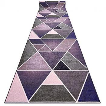 Anti-Slip Runner with Violet Triangles Design, 110cm Width, 200cm Length