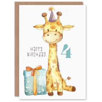 Festive 4th Birthday Giraffe Greeting Card