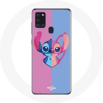 Custodia Samsung Galaxy A21S con Stitch e Angelo Blu Rosa