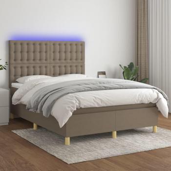 VidaXL Boxspringbett Taupe 140x200 cm mit integrierter LED-Beleuchtung