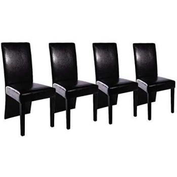 Dining Chair Set of 4 in Black Faux Leather
