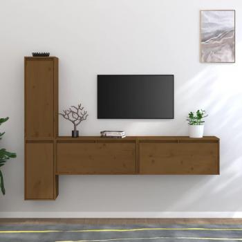 VidaXL Rack TV Madeira Pinho maciça Castanho‑Mel