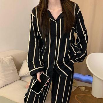 QWEEK Koreanischer Stil Nachtwäsche, Damen Pyjama, gestreift