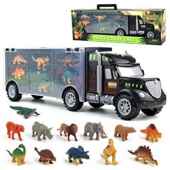 Giocattoli camion trasportatore con dinosauri macchinine e 6 mini dinosauri e 6 animali regali natale per bambini 3-4-5-6 anni
