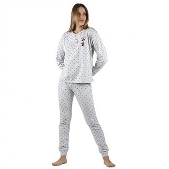 Pijama nocturno Minnie Hearts gris para mujer, manga larga Disney