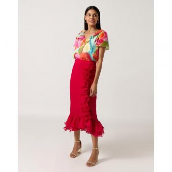 Naf Naf Falda midi con detalles de volantes
