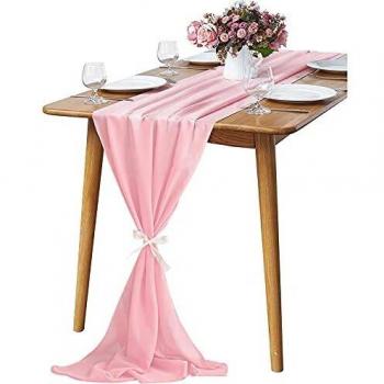KAMEUN Rose Chiffon Table Runner 28x120 Inches Romantic Wedding Runner 10ft Cover Dressing Table Runner for Birthday Party Bridal Baby Shower Decorations -Cream White