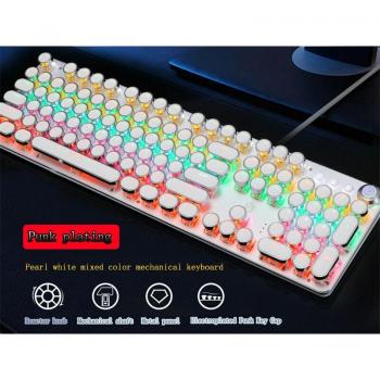 Teclado mecánico con cable USB de 104 teclas, retroiluminado y perilla multimedia en estilo Punk