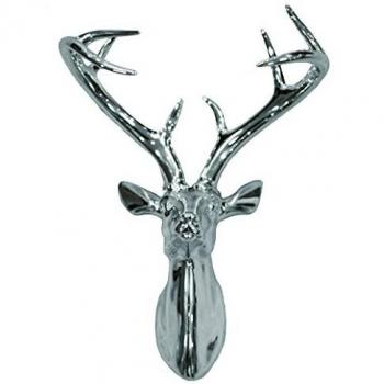 Arthouse Stag Head Collection – 43 × 35 × 23 cm Resin Silver Sculpture