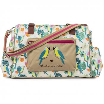 Pink Lining Parrot Cream Twins Changing Bag