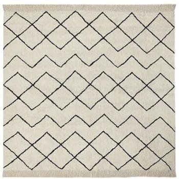 Eldes Quadratischer Teppich Beliani – 200 × 200 cm, beige Baumwolle, geometrisches Fransen‑Design, handgetuftet, Kurzhaar