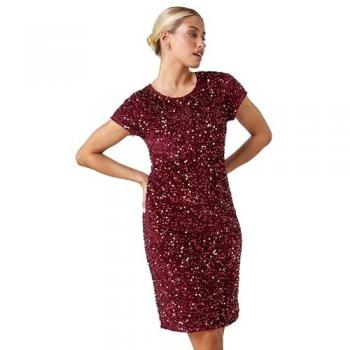 Dusk Velvet Sequin Gown – Red Wine, 16 UK