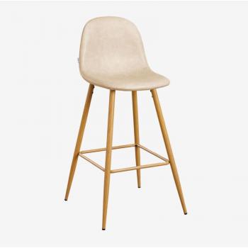 Sklum Taburete Moderno en Polipiel Beige con Acabado de Madera