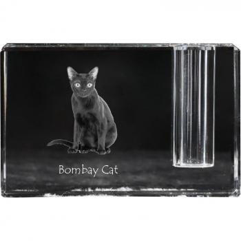 Transparenter Stiftständer “Bombay” – Kristall-Organizer mit Katzenbild