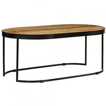 VidaXL Mesa de Centro Ovalada Madera Maciza Mango y Acero 100 cm