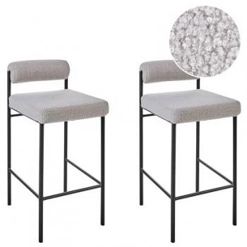 Set di 2 Sgabelli da Bar Moderni con Schienale Arrotolabile e Rivestimento in Bouclé Grigio