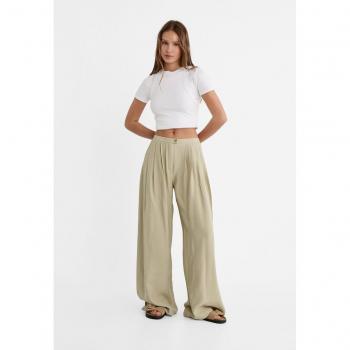 Stradivarius Textured Flowing Palazzo Trousers in Khaki