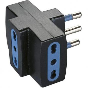 Adattatore 16A 2P+T con 3 Prese Bivalenti 10/16A 250V Nero