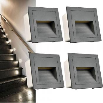 Lumières d'escalier encastrées 4Pack 3W 120V Blanc Chaud 3000K IP65 Étanches