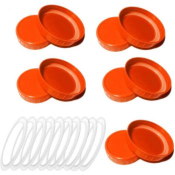 10PCS Plastic Canning Jar Lids with Silicone Sealing Rings