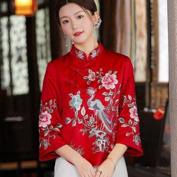 Vintage Chinesische Stickerei Bluse mit Stehkragen für Frauen, Ethnischer Harajuku Stil, Plus Größe 4XL