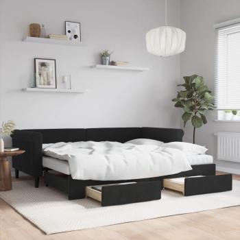 Sofa-lit gigogne avec tiroirs noir 90x200 cm en velours