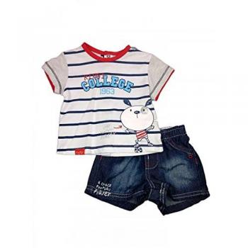 Completo 2 pezzi maglia pantaloncino bimbo neonato mezza manica Yatsi bianco jeans 3 mesi