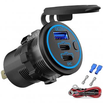 Adaptador de carga rápida para coche 12V USB-C Dual con switch negro