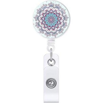 Carrete de insignia retráctil para profesionales de la salud, clip giratorio 360, flor de mandala