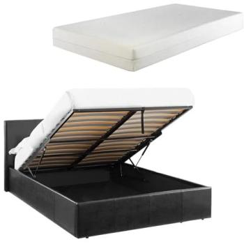 Luna 4ft6 Twin‑Size Storage Bed – Black Ottoman, Gas Lift, 15 cm Memory Foam