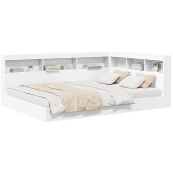 White 160x200 Bed-Bookcase Set, Engineered Wood