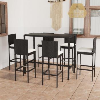 VidaXL 7-tlg. Gartenbar-Set Schwarz mit Kissen aus Poly Rattan