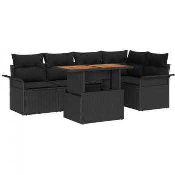 Set Outdoor Sofa 6 Pezzi, cuscini neri, 100x55x73 cm, Polyrattan Acacia