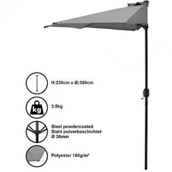 Parasol Demi 300cm x 150cm x 230cm Gris