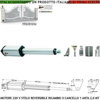 Securvera Motoriduttore Elettromeccanico Anta Battente 2m Stelo Retrattile 300mm 230V Spinta 250Kg