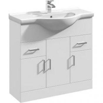 Mayford 3 Door 2 Drawer Vanity Unit With Round Basin Gloss White