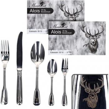 MamboCat 12‑Personen‑Besteck-Set (60 Stück) – Edelstahl Hirsch, Modell Alois