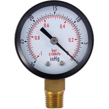 Dry Utility Vacuum Pressure Gauge Black Steel 1/4 NPT Lower Mount -30 inHg/0PSI