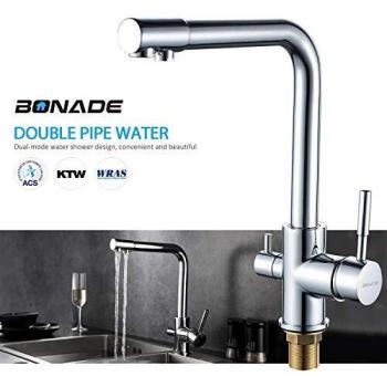 Osmosis BONADE grifo de cocina con filtro, fregadero giratorio 360°, latón cromado, agua fría/caliente potable