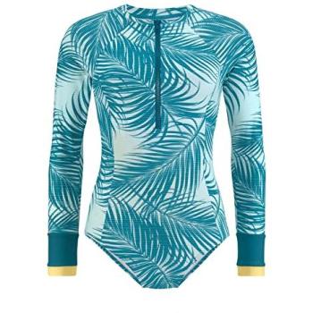 LASCANA ACTIVE “Coal” – Damen Long Sleeve Badeanzug, 44, petrol bedruckt