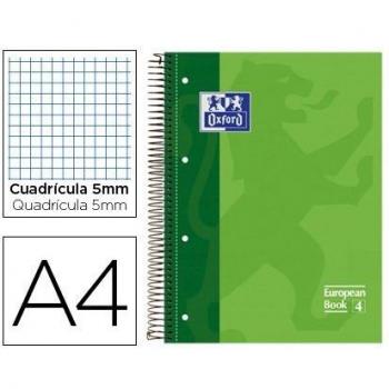OXFORD BLOC EUROPEAN A4 80H 4 TALADROS T/E 5MM OXFORD VERDE CAJA:5 unidades VARIOS PAPELERIA