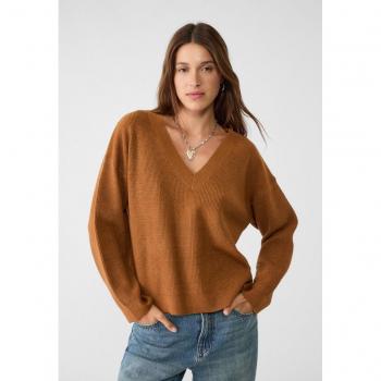 Stradivarius Pullover gefilzt mit V-Ausschnitt Braun XL