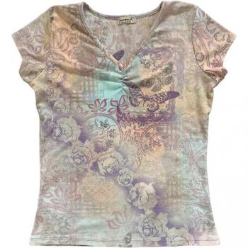 Camiseta de Manga Corta para Mujer con Mariposa, Estilo Grunge, Cuello en V, Ropa de Verano